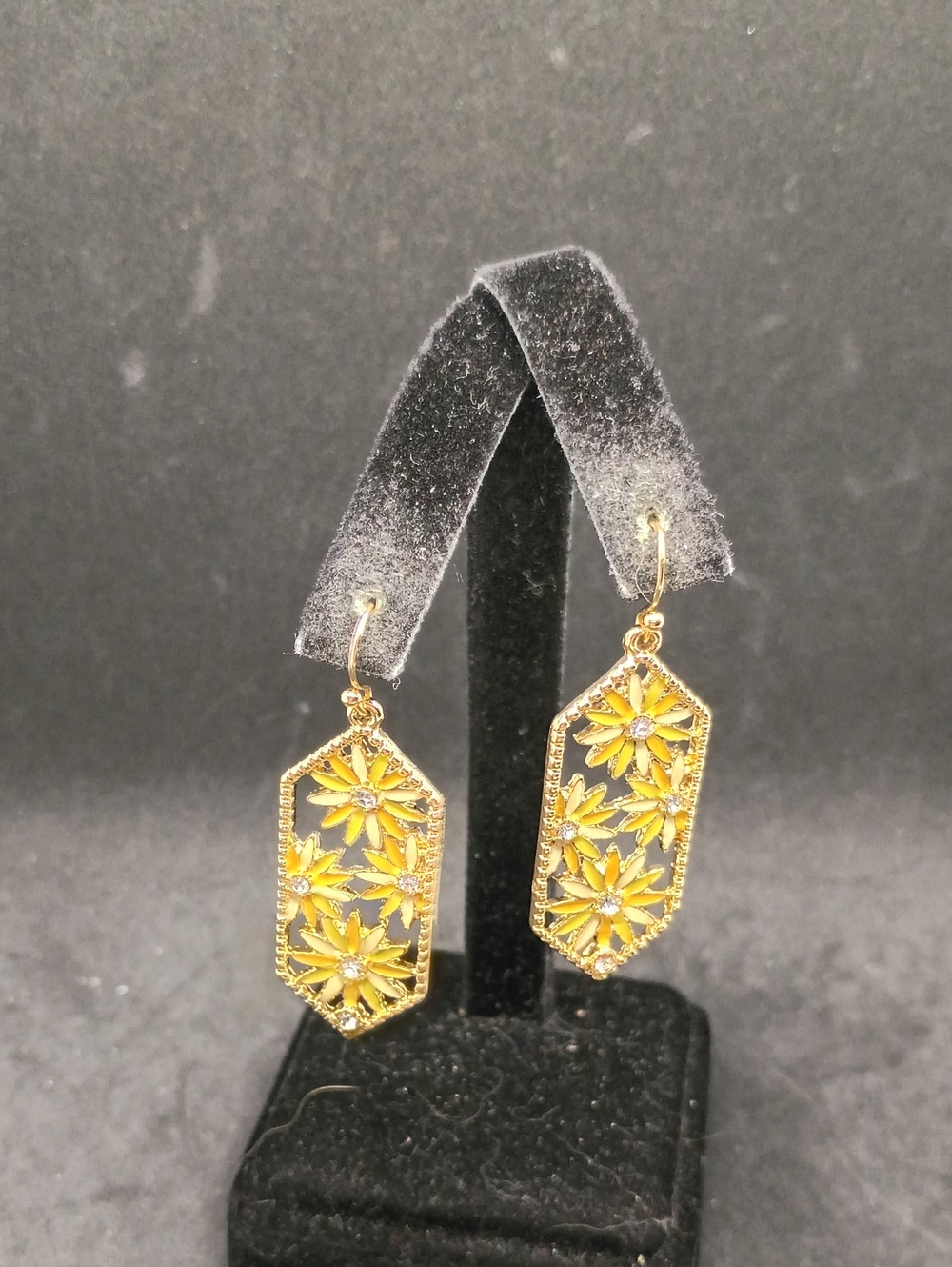 Gold-Tone Yellow Floral Drop Earrings